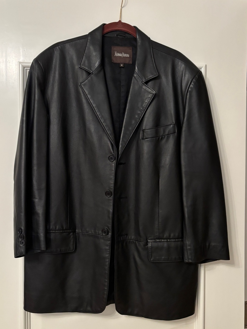 Neiman Marcus Black Leather Blazer Coat